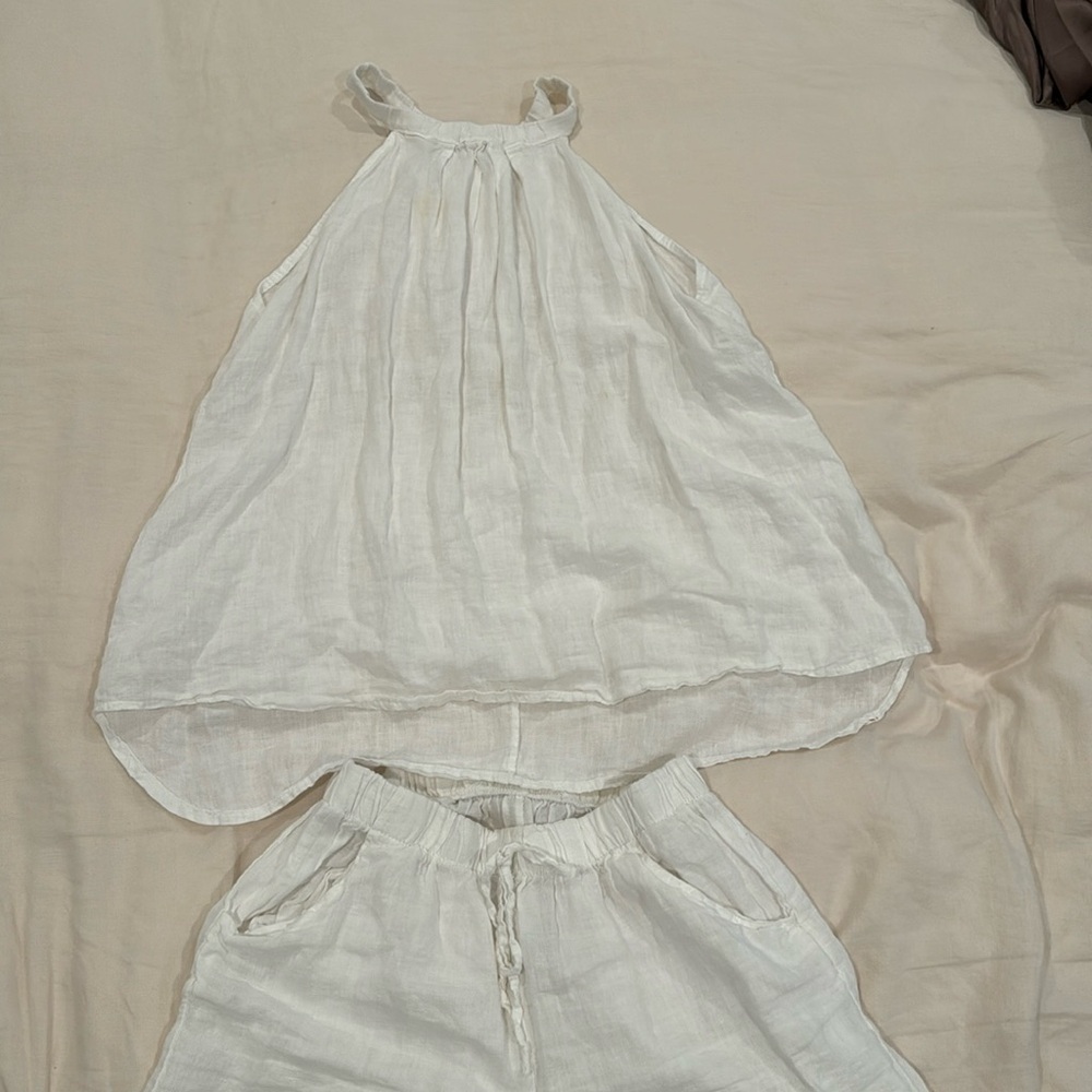 White linen halter top and shorts set